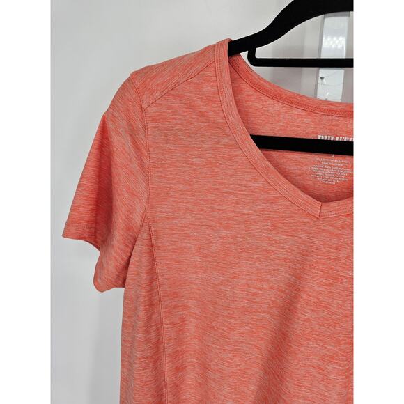 Duluth Trading Co womens Sz L Short Sleeve V Neck Athletic T Shirt Coral Pink - Picture 2 of 4